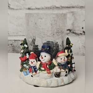Vintage Snowman Hurricane Candle Holder – Cracked Glass Christmas Décor